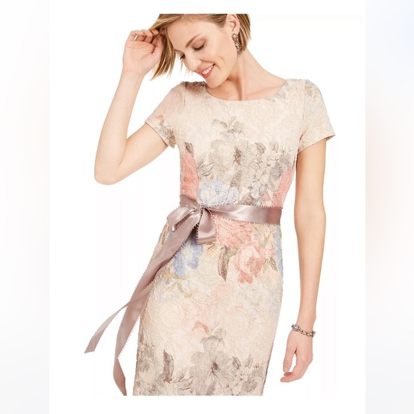 BHLDN Adrianna Papell Blush Floral Matelasse Colum Gown | Wedding Dress - Picture 4 of 14